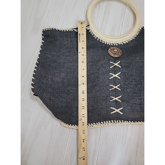 Cappelli Straworld Purse Black Lg Woven Straw Boho Hobo Coastal Resort Cruise - Picture 14 of 16